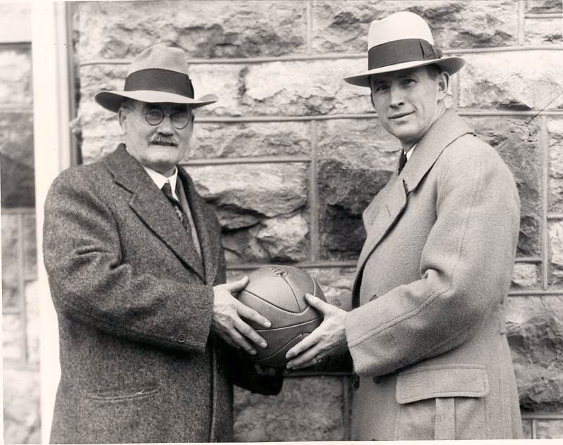 James Naismith, inventor of basketball, with his player and protégé Phog Allen.